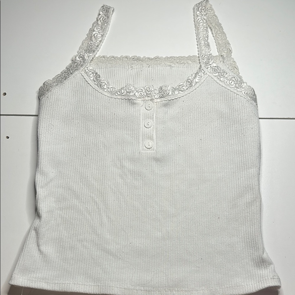 Elegant White Lace Trim Tank Top
